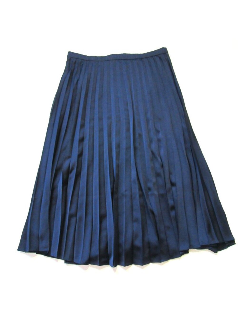 NWT J.Crew Pleated Midi in Navy Blue Satin A-line Flared Skirt 14 $98